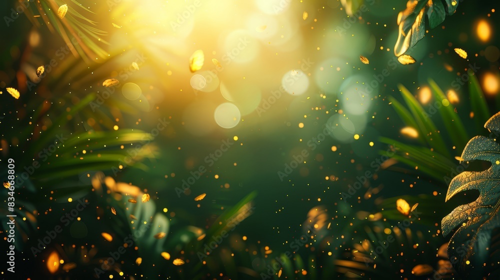 The sun brightly shines through a palm tree's leaves in the foreground In the foreground and background, the leaves appear blurred, not a bouquet as stated The sun brightly shines through a palm tree's leaves in the foreground In the foreground and background, the leaves appear blurred, not a bouquet as stated