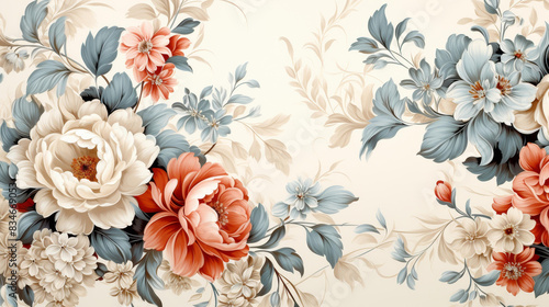 Sophisticated chintz texture in flat illustrations exude timeless elegance with delicate florals, creating a highquality design aesthetic.
