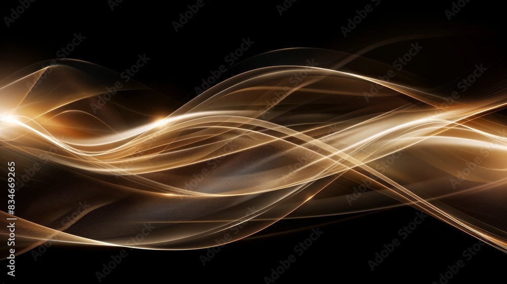 Naklejka premium A black background featuring a golden and white wave on the left, and another identical wave on the right