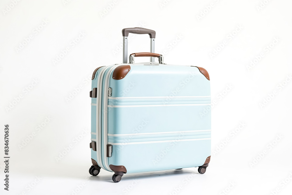 Blue Suitcase with Brown Handles on White Background Blue Suitcase with Brown Handles on White Background