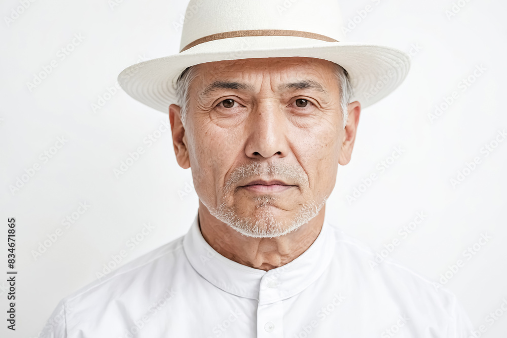 Portrait of a senior man with a white hat Portrait of a senior man with a white hat