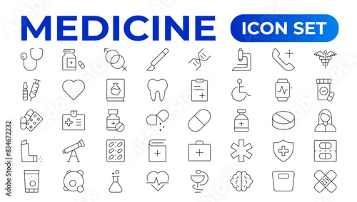 Medicine line Icon set collection. Set of vector line icons of Medicine and helth for weband apps. modern icon and various concepts, Set of flat signs and symbols for web and apps.