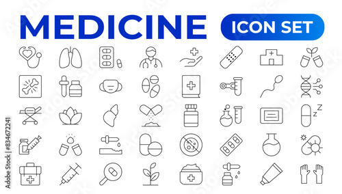 Medicine line Icon set collection. Set of vector line icons of Medicine and helth for weband apps. modern icon and various concepts, Set of flat signs and symbols for web and apps.