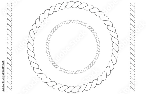  Different-thickness ropes set for decoration. Vector isolated on white background.
