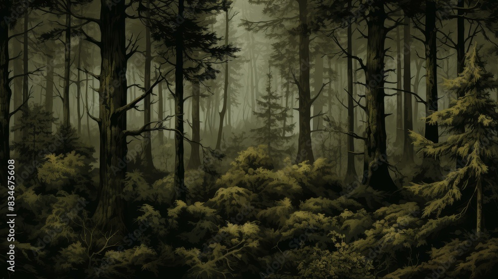 Fototapeta premium Vintage forest camo design in classic flat style, offering timeless appeal and topnotch concealment with highquality craftsmanship.