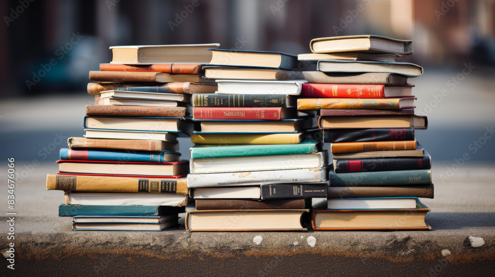 Upclose image showcasing the textured detail of a stack of wellorganized textbooks. Upclose image showcasing the textured detail of a stack of wellorganized textbooks.