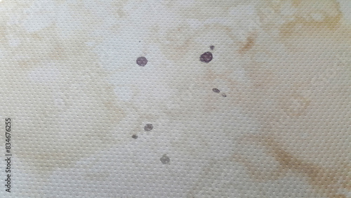 close-up yellow stains on mattresses, dirty mattress dust mites bed bugs