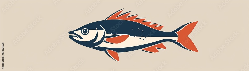 The red fish is facing left. The fish has a blue back and a white belly. The fish has a red tail and red fins. The red fish is facing left. The fish has a blue back and a white belly. The fish has a red tail and red fins.