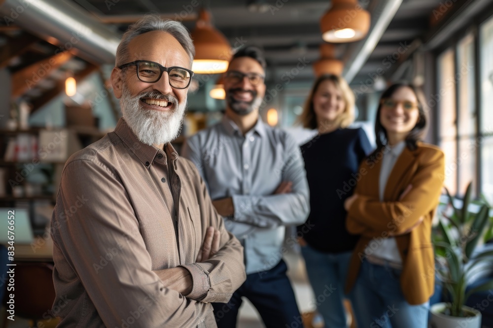 Portrait of a smiling senior businessman with his team in the background Portrait of a smiling senior businessman with his team in the background