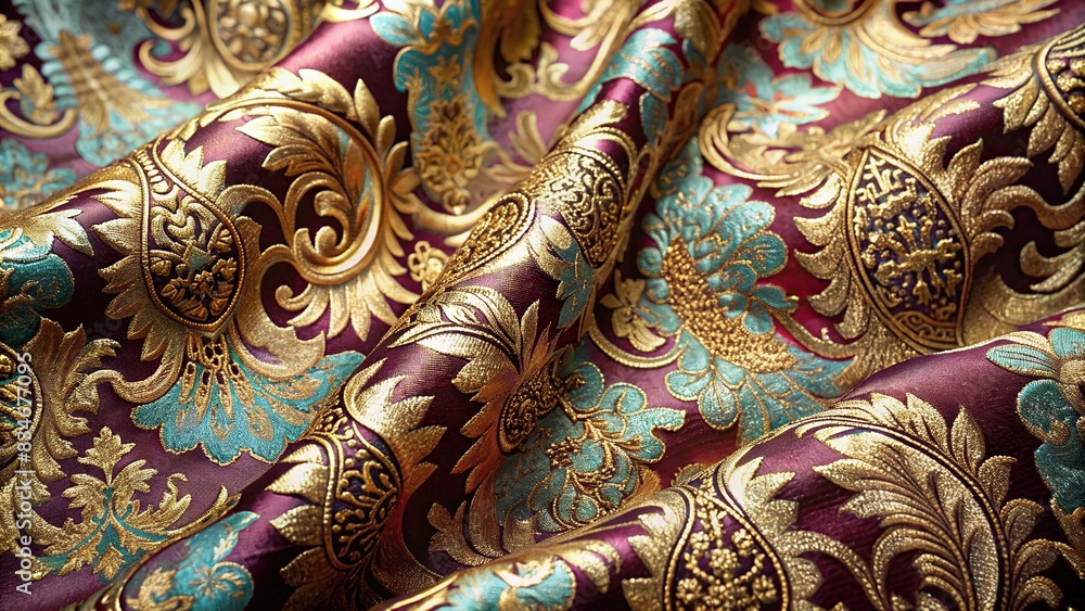 Fototapeta premium Luxurious brocade texture featuring intricate patterns and fine details , brocade, texture, luxurious, fabric, elegant, intricate, patterns, design, ornate, detailed, high-quality, weaving