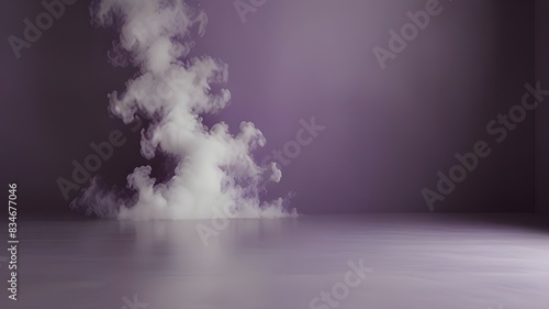 A beautiful abstract modern light lilac backdrop for a product presentation with a smooth floor and trailing smoke Generative AI 