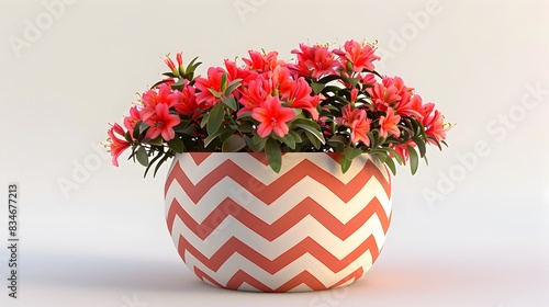 Wallpaper Mural Chevron Patterned Pot with Blooming Azalea Flowers for Home Decor Torontodigital.ca