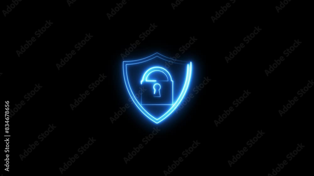 Cyber protection with neon line lock icon animation on black background. technology data concept. Cyber protection with neon line lock icon animation on black background. technology data concept.