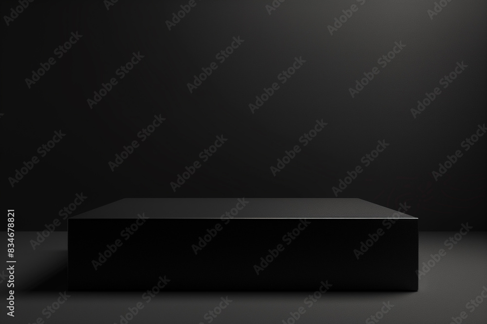 Luxury black parallelepiped podium for product placement, black background Luxury black parallelepiped podium for product placement, black background