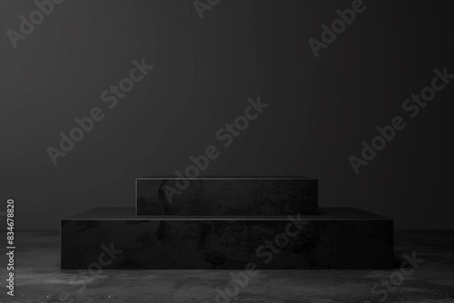 Luxury black parallelepiped podium for product placement, black background