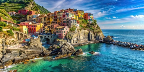 Picturesque view of the rocky coastline of Cinque Terre, Liguria, Italia overlooking the clear blue sea, Cinque Terre, Liguria, Italia, coast, coastline, rocky, cliffs, Mediterranean, sea photo