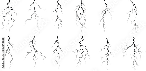 Vector lightning silhouettes set. Thunderstorm design. Vector illustration	