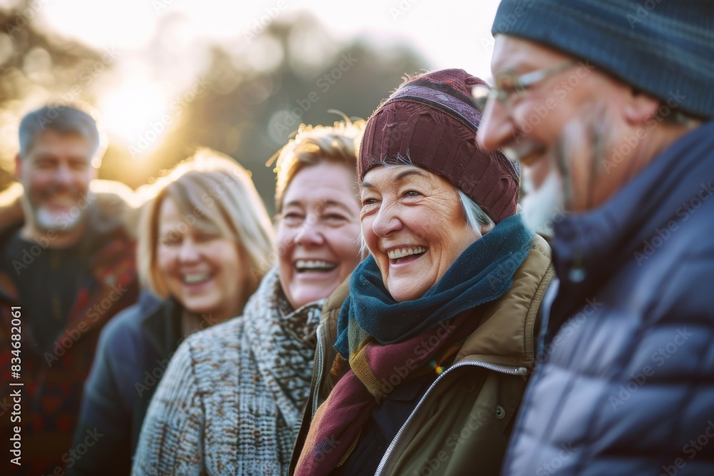 Group of seniors having a good time together at the park in autumn Group of seniors having a good time together at the park in autumn