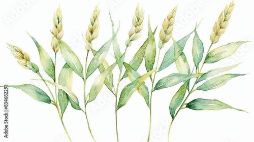 Watercolor illustration of a rear view oat plant