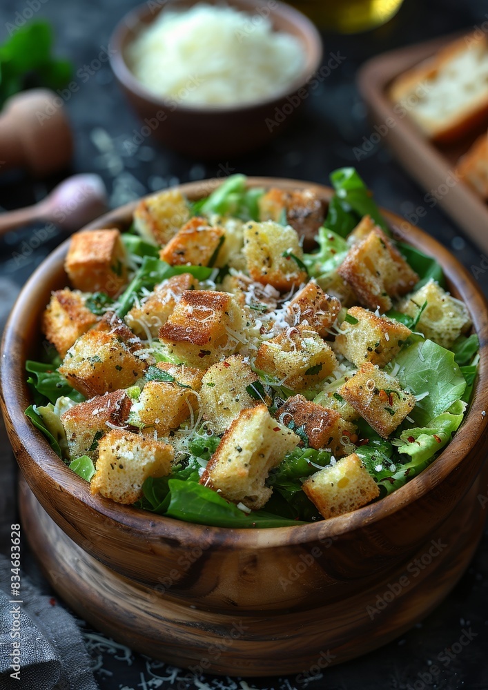 Caesar Salad - Fresh Caesar salad with croutons, Parmesan, and Caesar dressing. Caesar Salad - Fresh Caesar salad with croutons, Parmesan, and Caesar dressing.