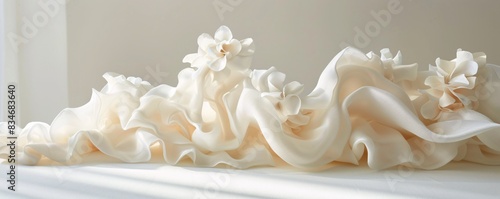 Dreamy sunlight casting abstract floral shadows on a gently folded cloth, great for creative projects