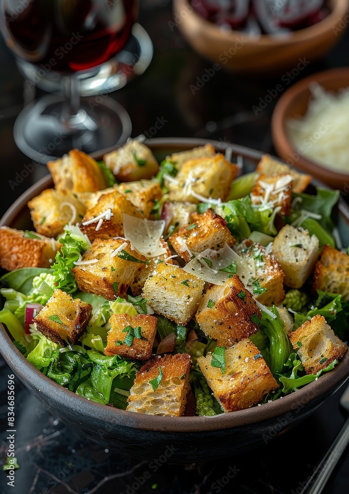 Caesar Salad - Fresh Caesar salad with croutons, Parmesan, and Caesar dressing. Caesar Salad - Fresh Caesar salad with croutons, Parmesan, and Caesar dressing.