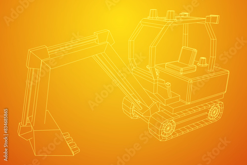 Heavy equipment excavator machine manufacturing power equipment for open pit mining. Wireframe low poly mesh vector illustration