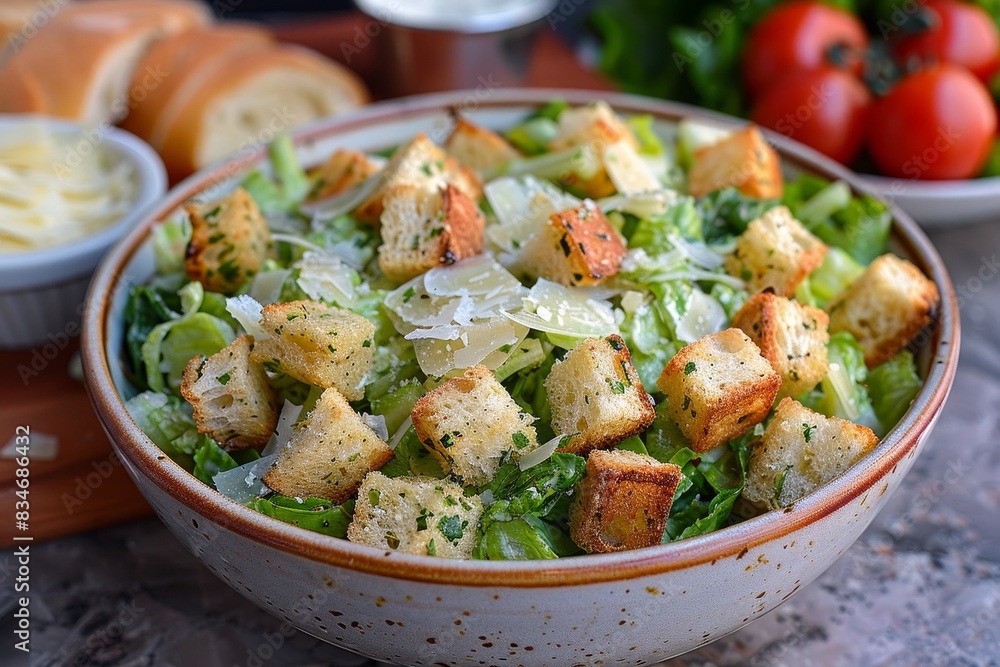 Caesar Salad - Fresh Caesar salad with croutons, Parmesan, and Caesar dressing. Caesar Salad - Fresh Caesar salad with croutons, Parmesan, and Caesar dressing.