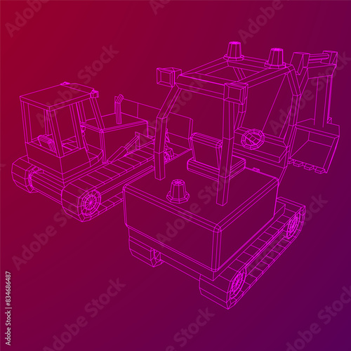 Heavy equipment excavator machine manufacturing power equipment for open pit mining. Wireframe low poly mesh vector illustration