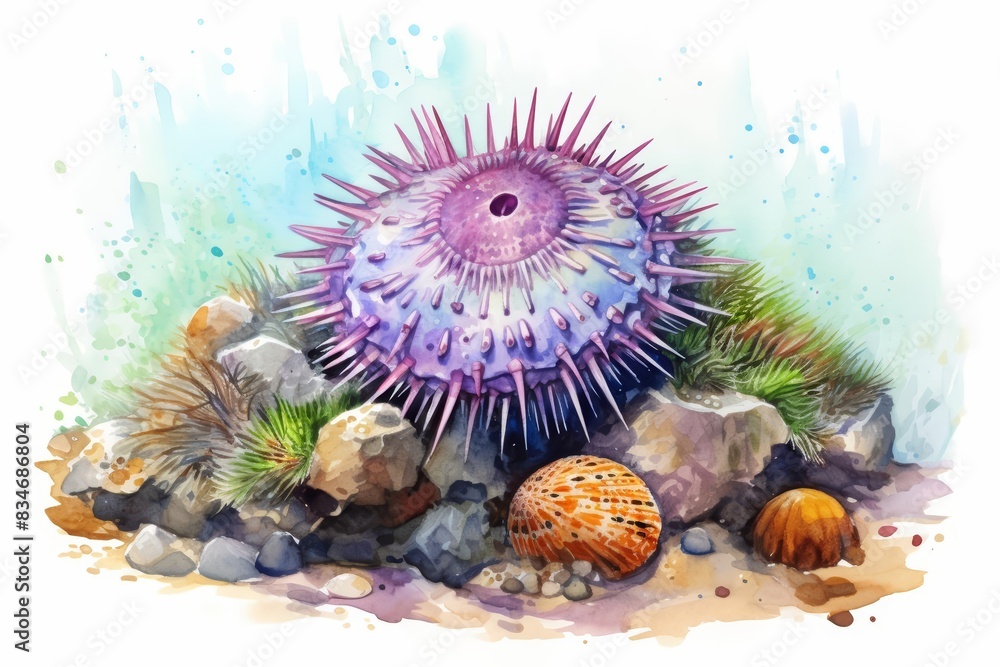 A watercolor of a sea urchin A watercolor of a sea urchin