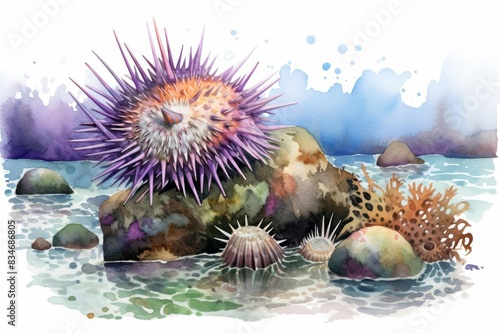 A watercolor of a sea urchin © JK_kyoto