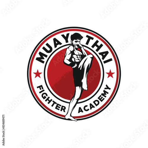 Muay Thai Boxing martial art logo design. Muay Thai Fighter Illustration vector