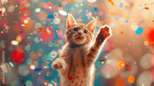 Joyful Cat in Colorful Confetti © BigWhiteMocha