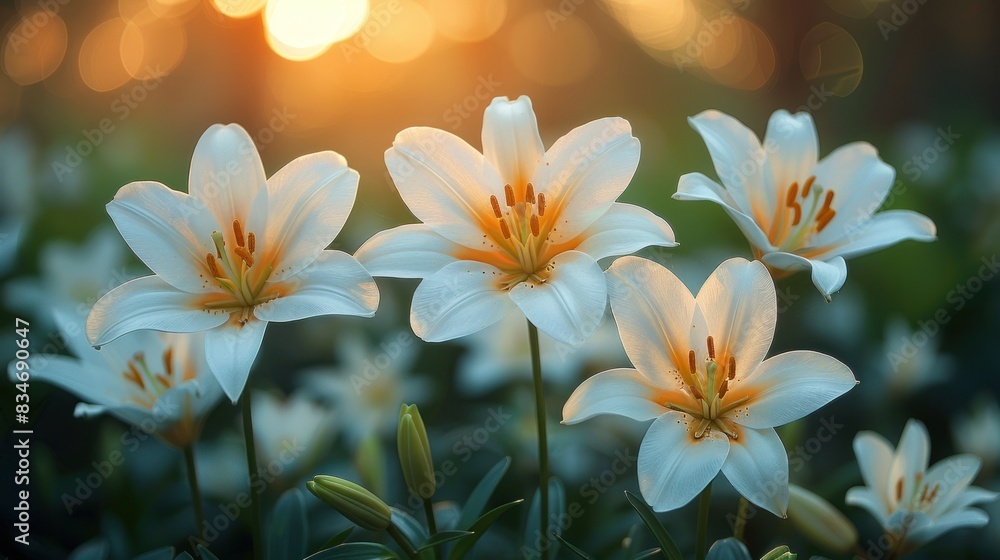 Blooming white lilies in the garden Blooming white lilies in the garden