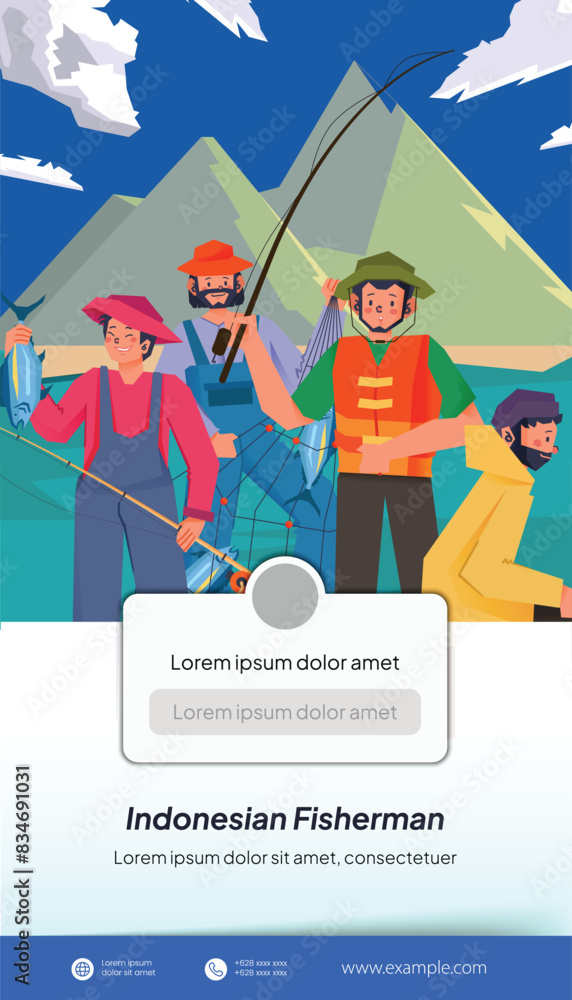 Fototapeta premium Social media post with fisherman activity flat design illustration