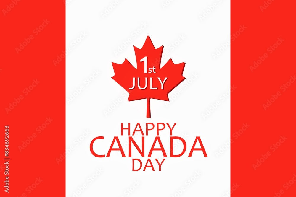 Happy Canada Day card background. Lettering 1st of July on red maple leaf. 3D illustration, render. Happy Canada Day card background. Lettering 1st of July on red maple leaf. 3D illustration, render.