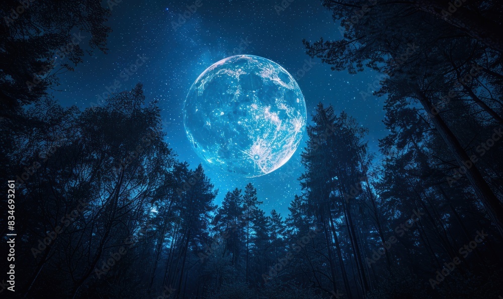 Beautiful full moon silhouette view and forest Beautiful full moon silhouette view and forest