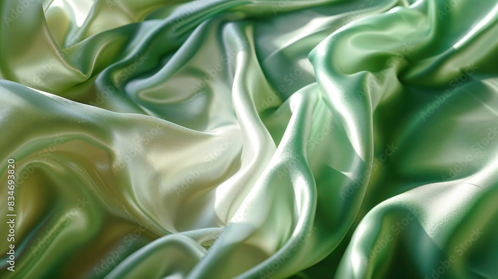 Soft Green Silky Fabric with Gentle Ripples and Luxurious Texture Soft Green Silky Fabric with Gentle Ripples and Luxurious Texture
