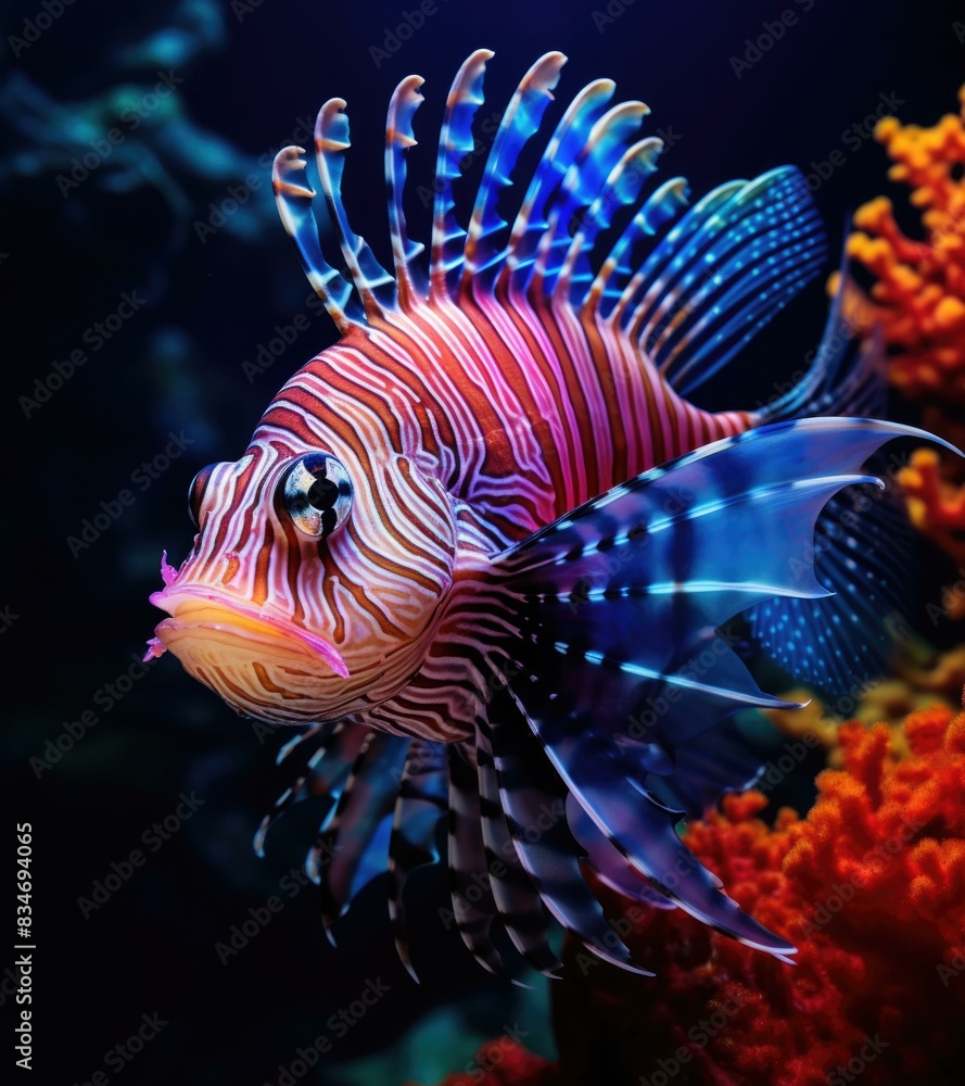 A beautiful and colorful lionfish with a unique appearance. AI. A beautiful and colorful lionfish with a unique appearance. AI.