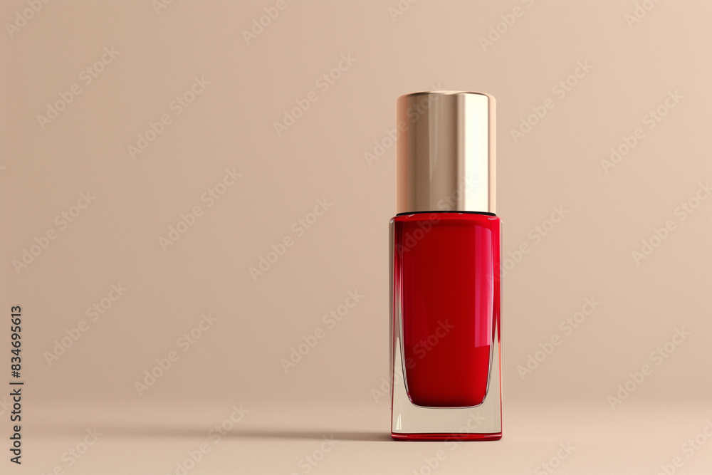 Red nail polish bottle mockup, beige background Red nail polish bottle mockup, beige background