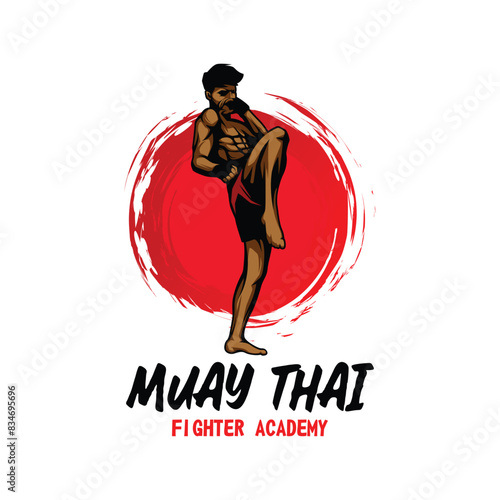 Muay Thai Boxing martial art logo design. Muay Thai Fighter Illustration vector