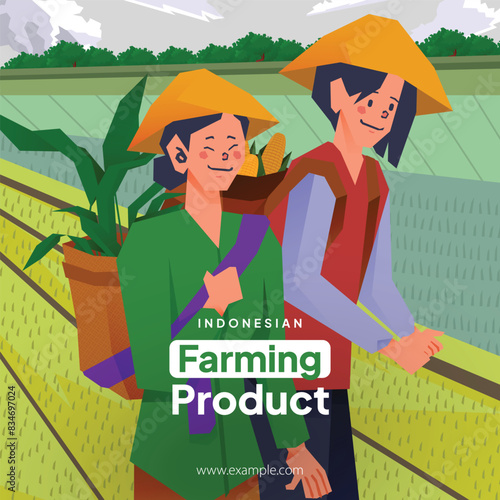 Social media post with farmer activity flat design illustration