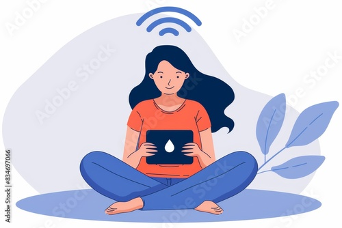 Illustration of a person using a smart home app, emphasizing digital connectivity and modern technology