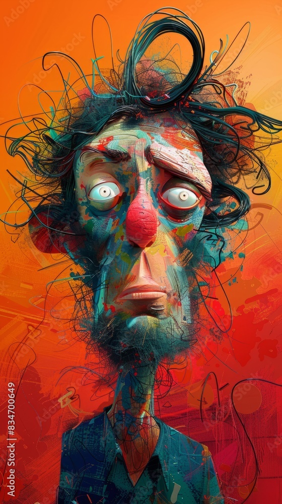 Fototapeta premium 3D illustration of caricatures in editorial style, featuring exaggerated facial features and humorous expressions, rendered with bold lines and vibrant colors, presented in a dynamic 9:16 aspect