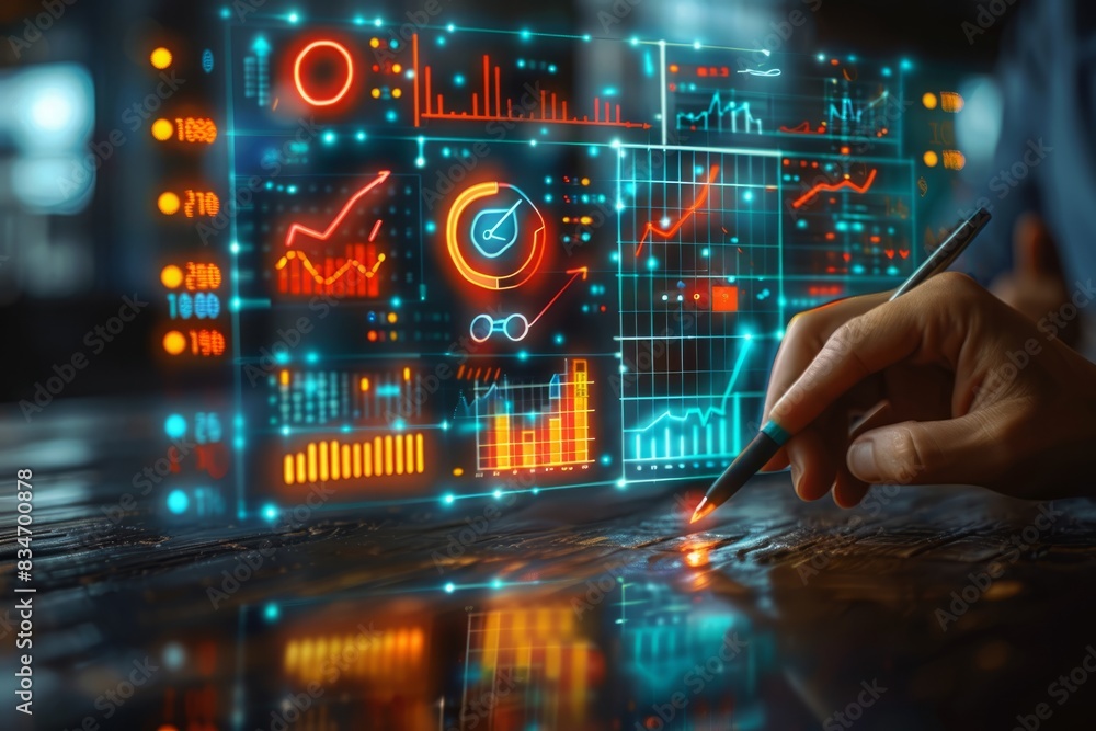 person analyzing big data on the dashboard for key performance indicators person analyzing big data on the dashboard for key performance indicators