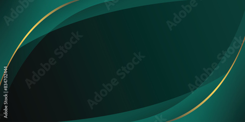 Luxury dark green abstract background vector. Dark emerald green abstract background with dynamic curves, gold lines, and screen layers.
