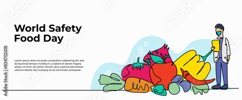 Continuous one line design of research on food safety.Minimalist style vector illustration on white background.