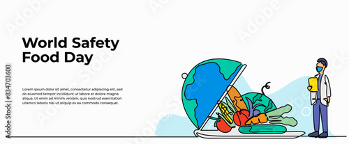 Continuous one line design of world safety food day .Minimalist style vector illustration on white background.