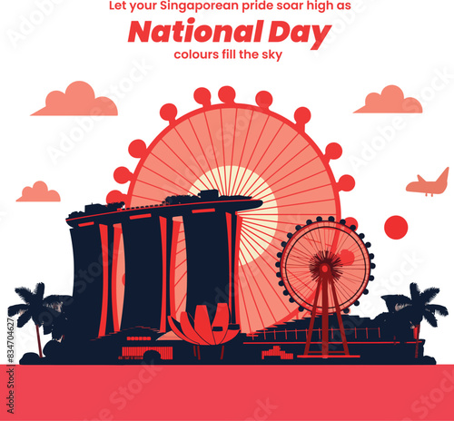Singapore National Day Celebration Template Instagram Post Illustration Vector