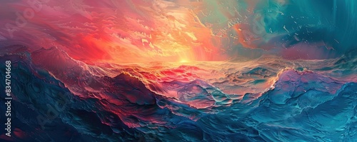 Abstract futuristic background, Raging sea element. An oil painting depicting a strong storm